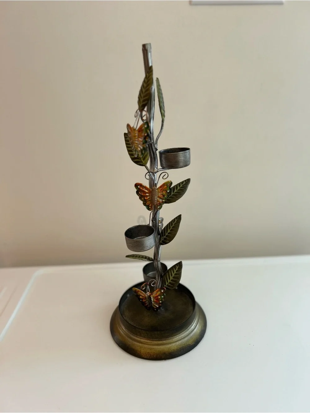 Butterfly Leaf Tealight Holder CandleWith Glass Hurricane - Bronze Finish
